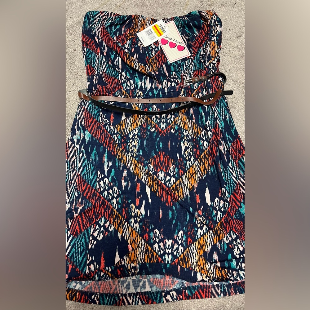 Three Hearts Multicolor Strapless Dress